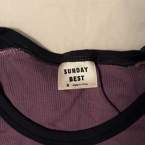 Sunday Best Purple Contrast Ringer Tee – Size S - Picture 3 of 3